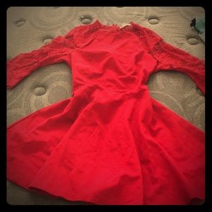 Elegant bell shaped hot red midi dress